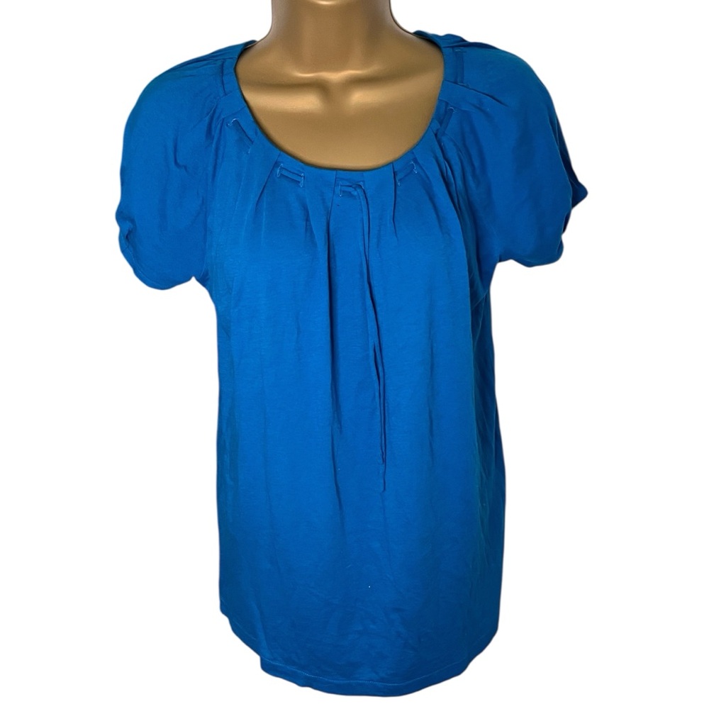 Y2K J. Crew Drawstring Pleated Scoop Neck Tee Short Sleeve Cotton Blue XS